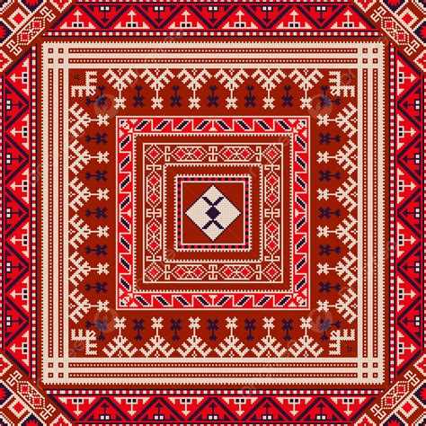 Traditional Georgian Folk Art Embroidery Vector Pattern Background Art