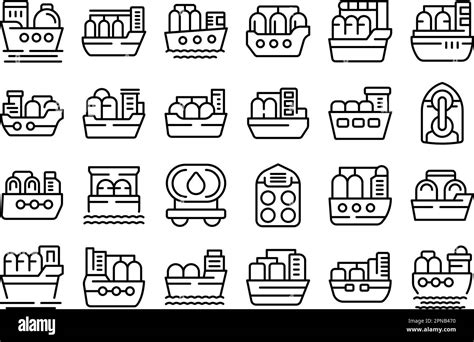 Gas Carrier Ship Icons Set Outline Vector Gas Energy Pipe Fuel Stock