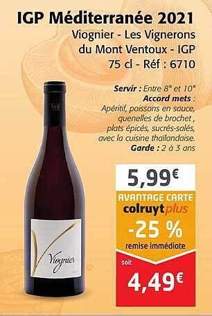 Promo Igp méditerranée 2021 viognier les vignerons du mont ventoux