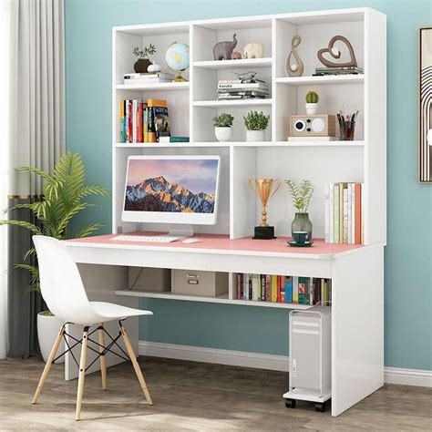 Faanas Computer Desk With Bookshelf For Small Space Wood