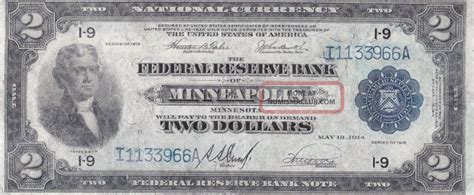 1918 $2 Federal Reserve Bank Note - - Minneapolis, Minnesota - - Fine+ ...