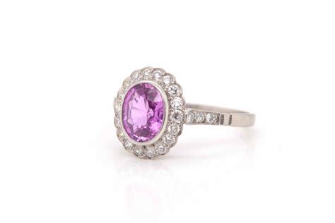 Proantic Bague Saphir Rose Et Diamants En Platine