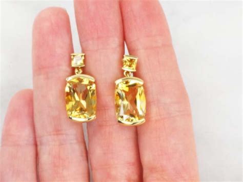 Vintage K Gold Citrine Earrings Dangle Earrings Post Back Etsy