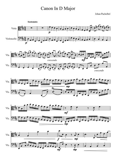 Canon In D Major By Johann Pachelbel Sheet Music For Viola Cello