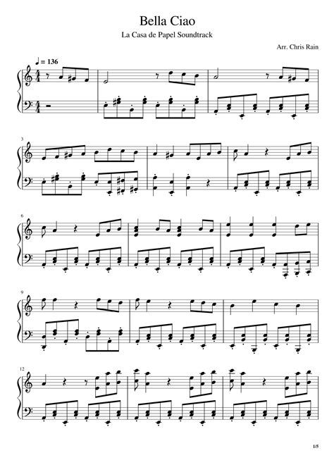 Bella Ciao Piano Sheet Music