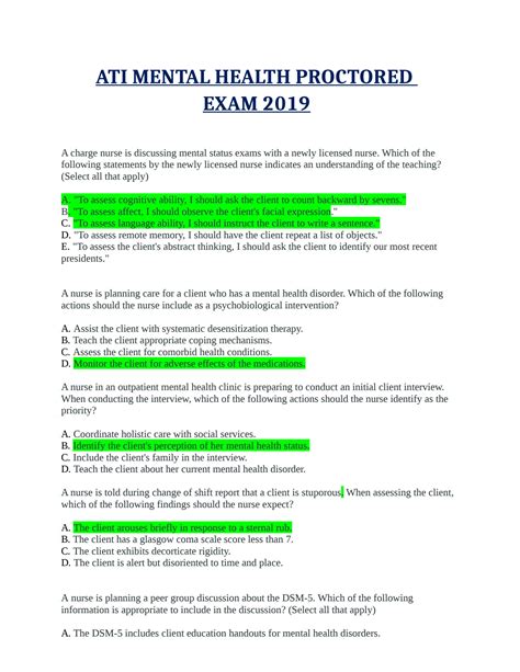 Solution Ati Mental Health Proctored Exam 2019 Docx Studypool