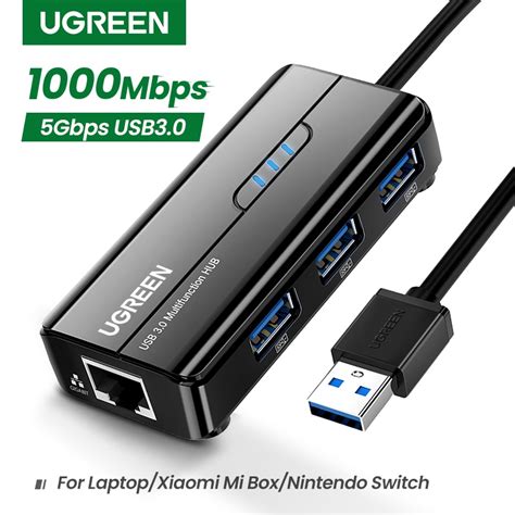 Adaptador De Rede UGREEN 3 Prots USB 3 0 HUB 1000Mbps RJ45 Escorrega