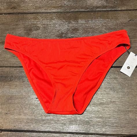 Shade Shore Swim Shade And Shore Low Rise Cheeky Bikini Bottoms Red Ribbed Stretchy Nwt Xl