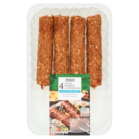 Tesco 4 Greek Inspired Lamb Kebabs 400g Tesco Groceries