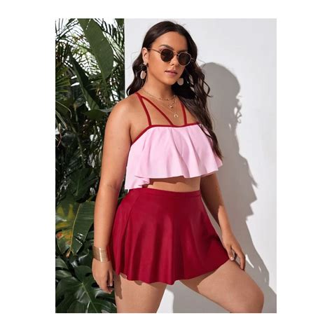 Piezas Ba Ador Bikini Con Volante De Dos Colores Con Falda Parati