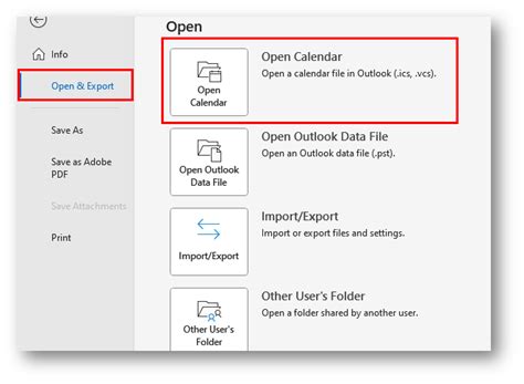 how to open icalendar file in outlook