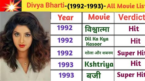 Divya Bharti 1992 1993 All Movie Listdivya Bharti All Films Hit And