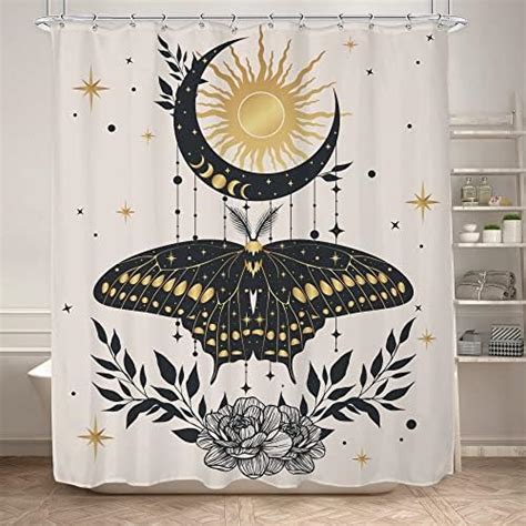 Amazon KOMLLEX Boho Moth Shower Curtain For Bathroom Decor 60Wx72H