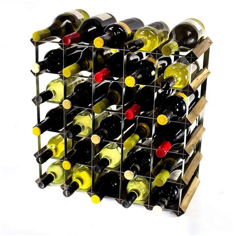 Classic Bottle Walnut Stained Wood And Galvanised Metal Wine Rack