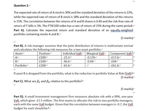 Solved Question The Expected Rate Of Return Of A Stock Chegg