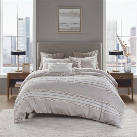 Inkivy Lennon 3 Piece Taupe Fullqueen Organic Cotton Jacquard Comforter Set Ii10 1081 The