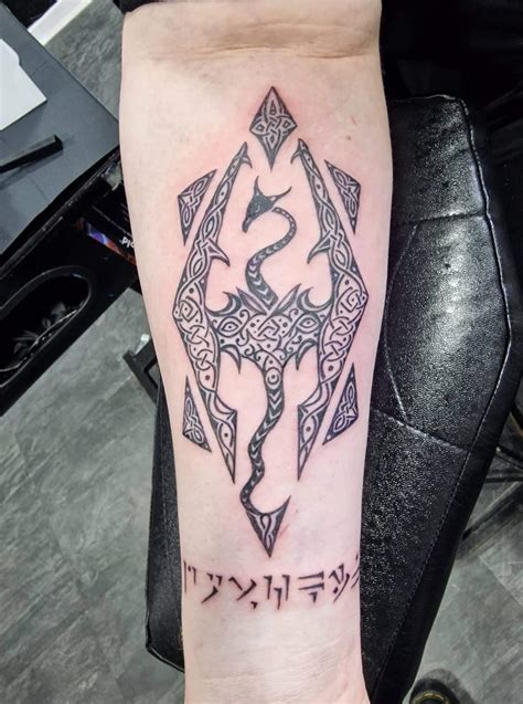 My Ornamental Skyrim Tattoo It Says Dragonborn Rnerdtattoos