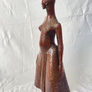 Art Deco Carved Wooden Figure Female Form Antique Wood Carving Nude