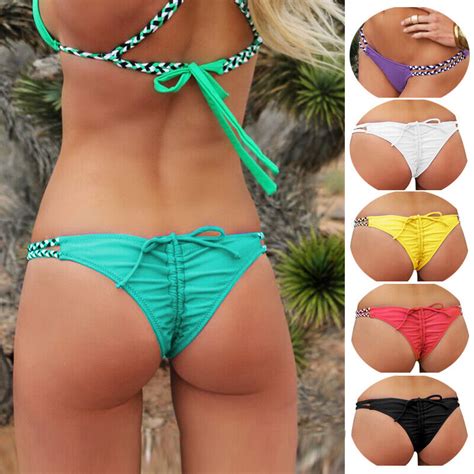 Ladies Brazilian Cheeky Bowknot Bottom Bikini Swimwear T Back V Thong