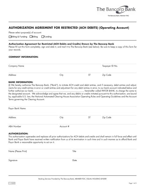 Fillable Online ACH DEBITS Operating Account Fax Email Print