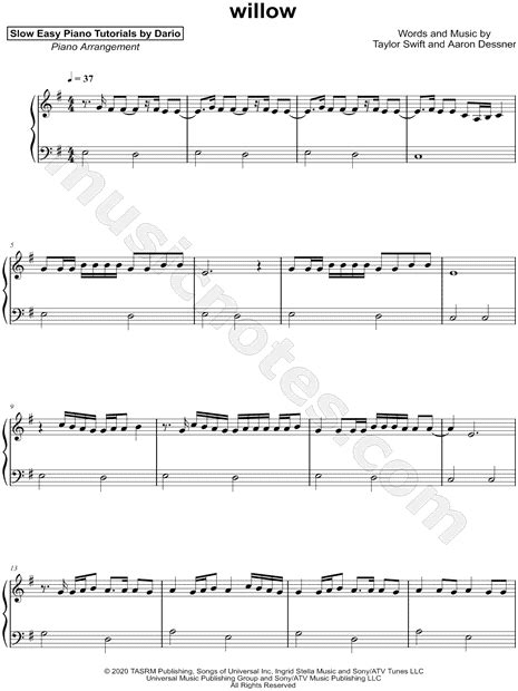 Dario D Aversa Willow Slow Easy Piano Tutorial Sheet Music Piano