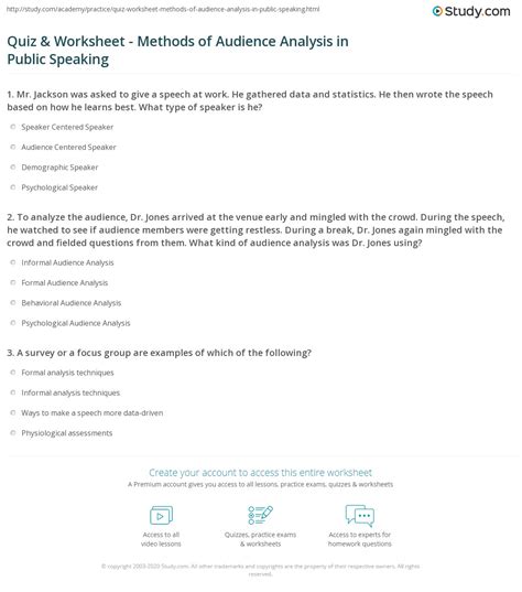 Quiz And Worksheet Methods Of Audience Analysis In Public Speaking