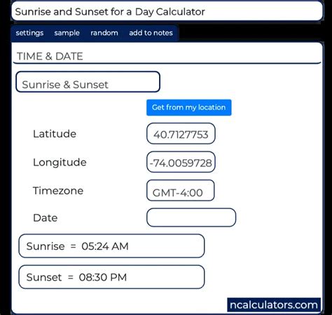 Sunrise and Sunset Time Calculator