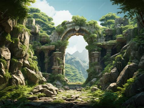 Premium AI Image | Ancient ruins landscape with weathered stone