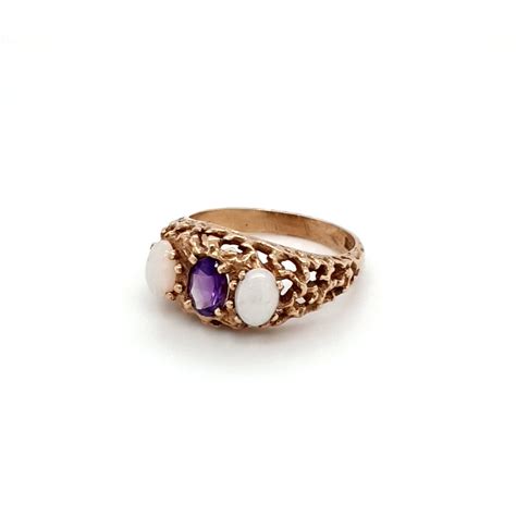 Leon Bakers K Yellow Gold Opal And Amethyst Dress Ring Leon Baker