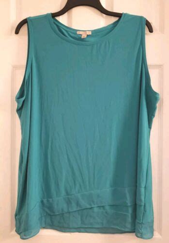 Dressbarn Teal Tank Top Sleeveless Shirt 3X Sheer Asymmetrical Hem