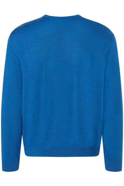 Maerz Superwash Classic Fit Herren Trui Ronde Hals Blauw Overhemden