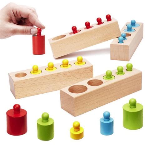 Cylindres En Bois Montessori Color S Ikonka Pi Ces Vert Rouge