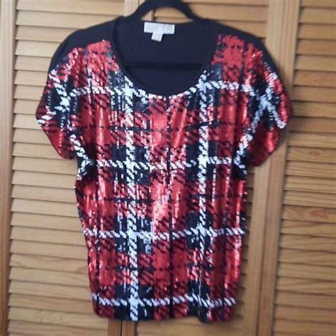 Michael Michael Kors Red Black White Plaid Sequin Depop