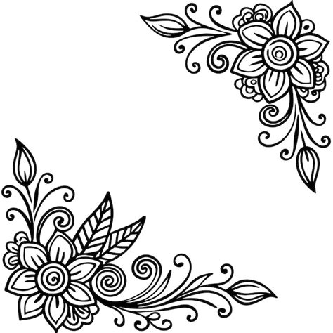 Floral Corner Design With Swirls And Leaves Perfect For Invitations And Decorations Premium Ai