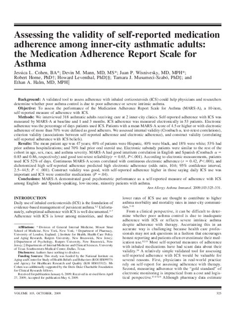 Pdf Assessing The Validity Of Self Reported Medication Adherence Among Inner City Asthmatic