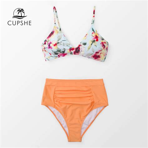 CUPSHE Floral Orange Crush High Waisted Bikini Sets 2019 Women Boho