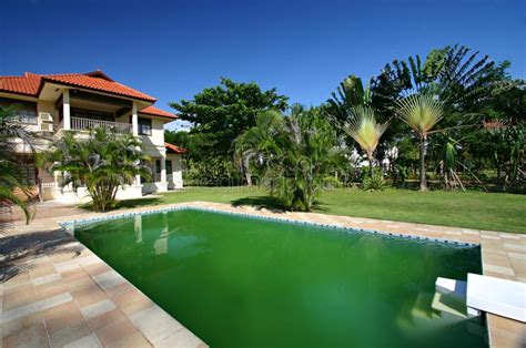 House With Big Swimming Pool Stock Image - Image of back, backyard: 4826909