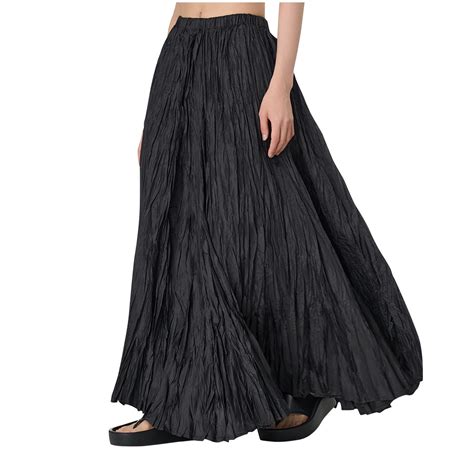 Lovskoo Women S Swing Pleated Skirt Casual Ankle Length High Waist