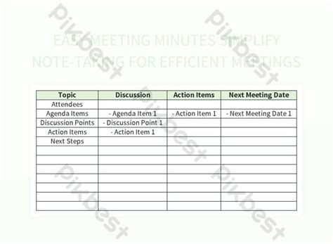 Effortless Meeting Notes For Streamlined Management Excel | Template ...