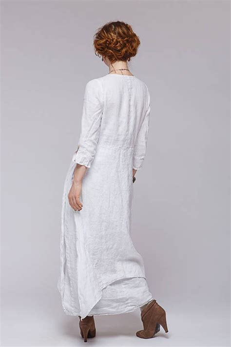 Boho Style Pure Linen Dress Etsy