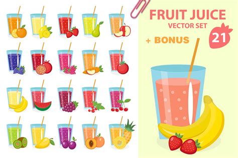 Fresh Fruit Juices Vector Set Pre Designed Illustrator Graphics