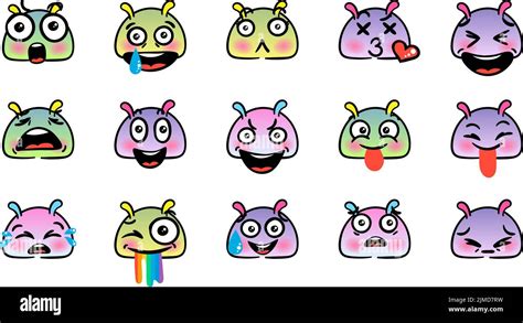 Various Cartoon Emoticons Set With Snails Or Slugs Doodle Faces Eyes