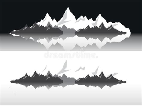 Set Of Black And White Mountain Silhouettes.Background Border Of Rocky ...