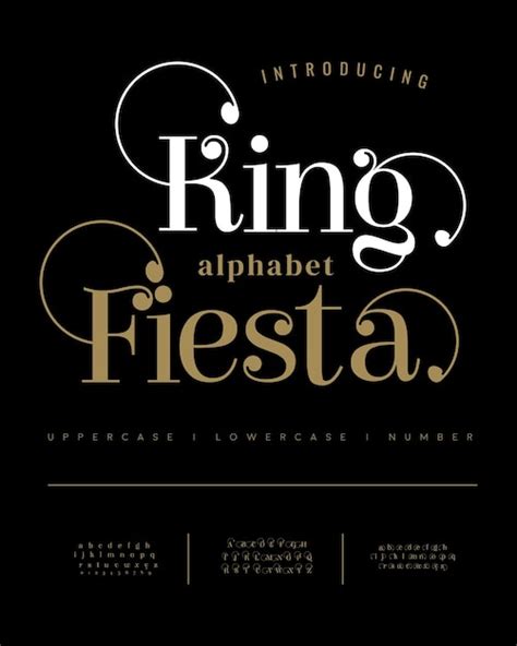 Letras y números del alfabeto elegantes de lujo king fiesta tipografía