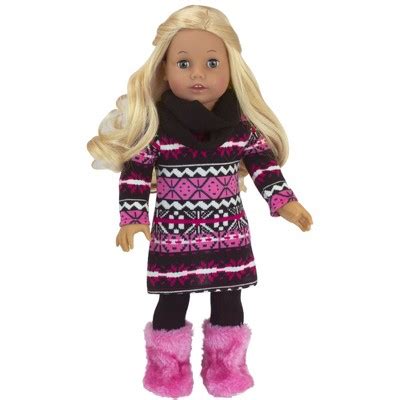 Sophias Print Knit Dress Infinity Scarf For 18 Dolls Hot Pink Black Target