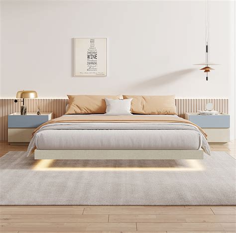 Modern Floating Bed Frame Queen King Size Low Platform Bedroom ...