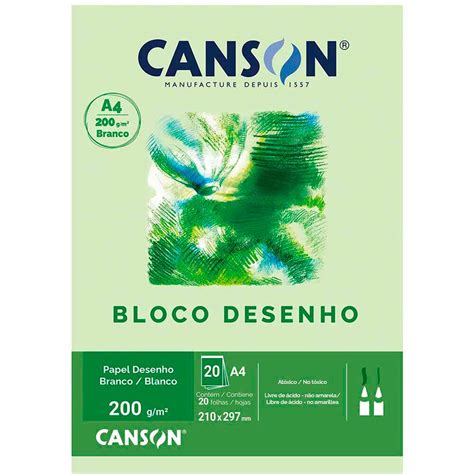 Bloco Desenho A4 Branco 200g Canson BL 20 FL Escolar Kalunga