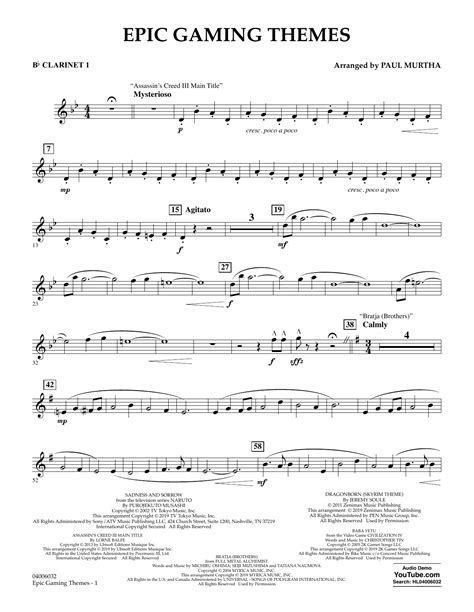 Epic Gaming Themes Bb Clarinet 1 By Paul Murtha Sheet Music For