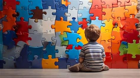 Premium Photo World Autism Awareness Day Little Boy Sitting Before