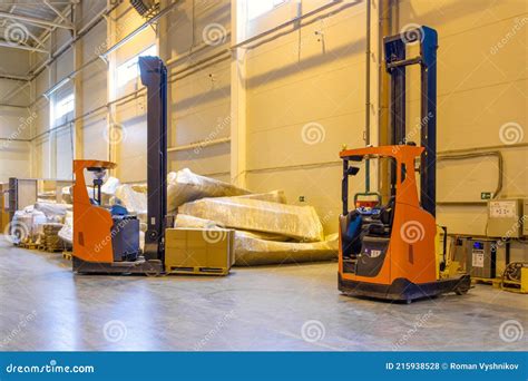 Forklift Loader Parking At Logistics Warehouse Pallet Stacker Truck